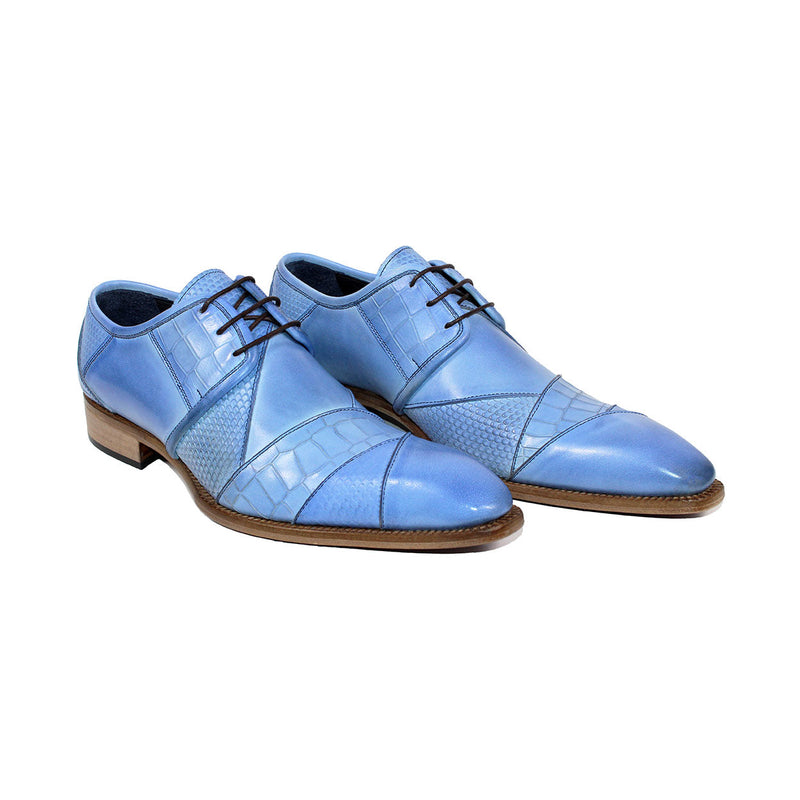 Duca Imperio Men's Shoes Light Blue Calf-Skin Leather/Calf Print Oxfords (D1112)-AmbrogioShoes