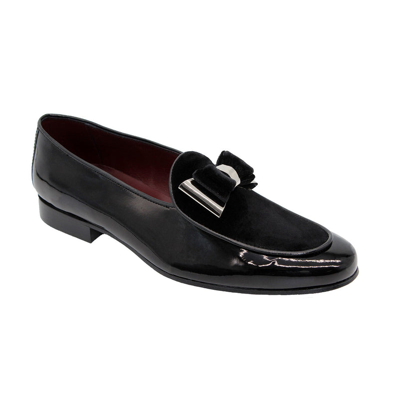 Duca Scala Men's Shoes Black/Silver Patent Leather/Velvet Formal Loafers (D1068)-AmbrogioShoes