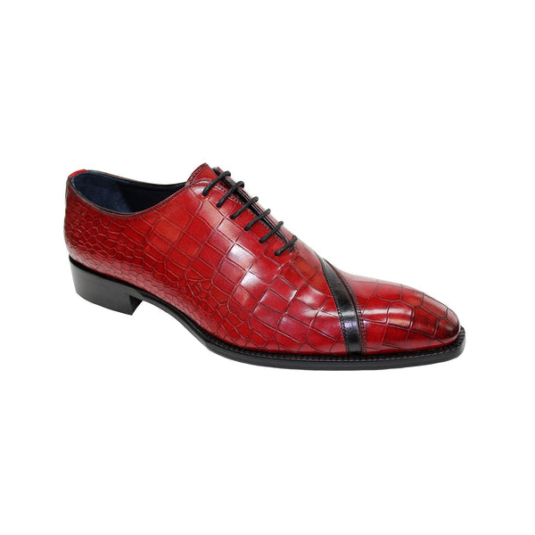 Duca Torre Men's Shoes Red/Black Calf-Skin Croco Print Leather/Calf Oxfords (D1080)-AmbrogioShoes