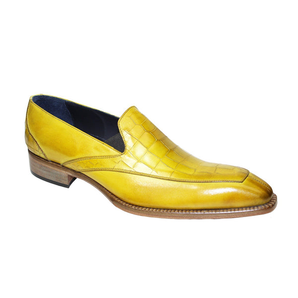 Duca Trento Men's Shoes Yellow Calf-Skin Leather/Croco Print Loafers (D1085)-AmbrogioShoes