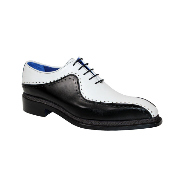 Emilio Franco Leopoldo Men's Shoes Black/White Calf-Skin Leather Oxfords (EF1169)-AmbrogioShoes