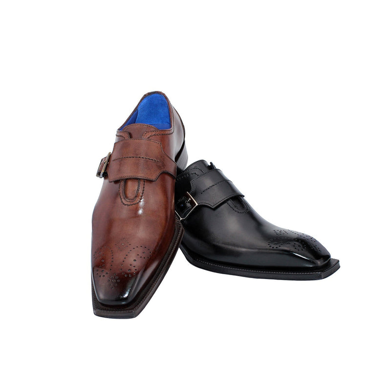 Emilio Franco Luca II Men's Shoes Black Calf-Skin Leather Monkstraps (EF1079)-AmbrogioShoes