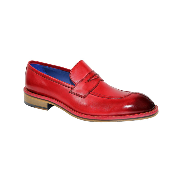 Emilio Franco Mirko Men's Shoes Red Calf-Skin Leather Loafers (EF1176)-AmbrogioShoes