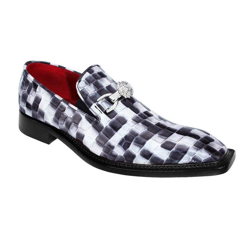 Emilio Franco Narciso Men's Shoes Black/White Patent Leather Multi Croco Print Loafers (EFC1018)-AmbrogioShoes
