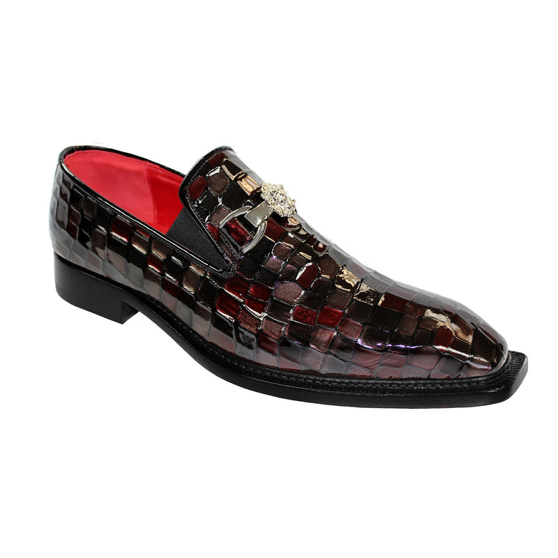 Emilio Franco Narciso Men's Shoes Multi Burgundy Patent Leather Multi Croco Print Loafers (EFC1019)-AmbrogioShoes