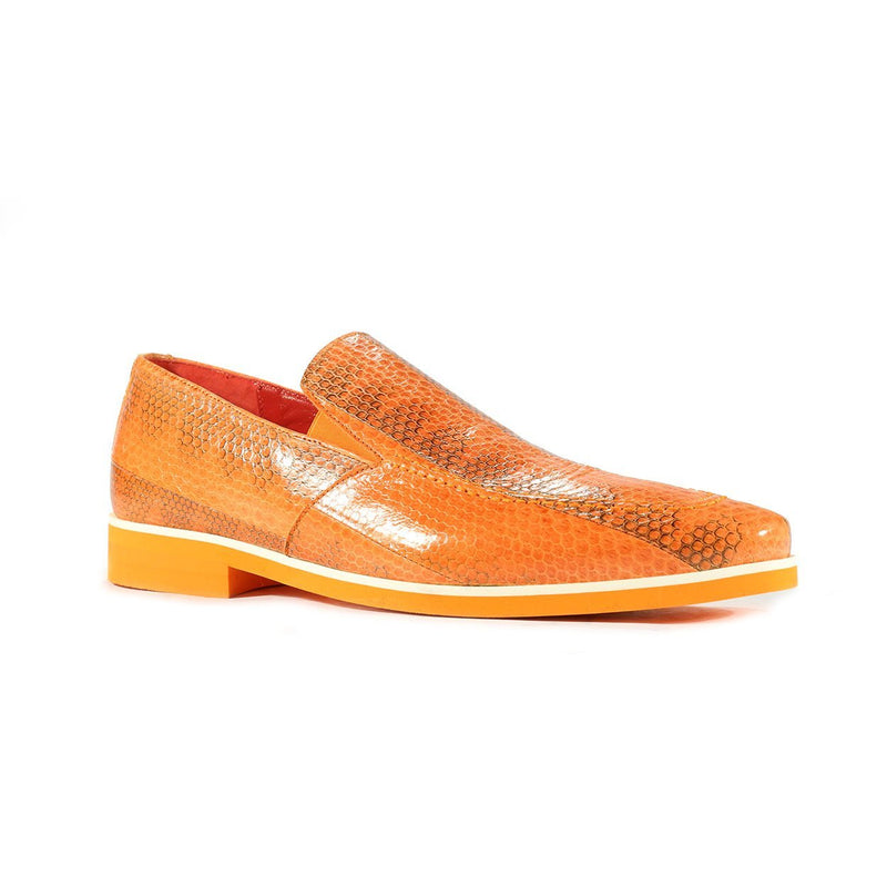 Fennix Daniel Men's Shoes Orange Python Print / Eel-Skin Slip-on Loafers (FXS2602)-AmbrogioShoes