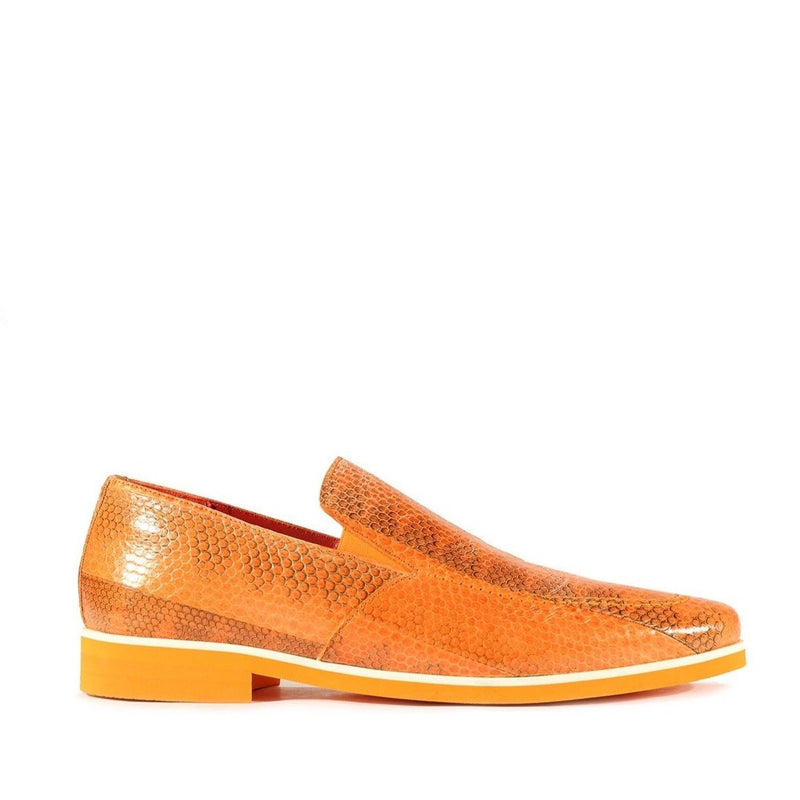 Fennix Daniel Men's Shoes Orange Python Print / Eel-Skin Slip-on Loafers (FXS2602)-AmbrogioShoes