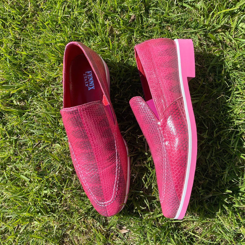 Fennix Daniel Men's Shoes Pink Python Print / Eel-Skin Slip-on Loafers (FXS2601)-AmbrogioShoes
