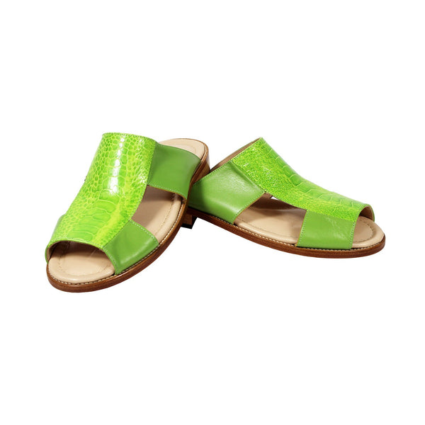Fennix FX124 Men's Shoes Lime Calf/Ostrich Exotic Sandals (FX1082)-AmbrogioShoes