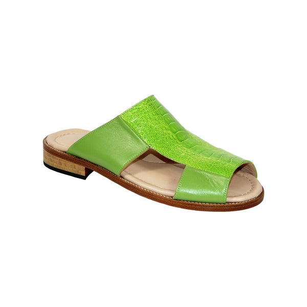 Fennix FX124 Men's Shoes Lime Calf/Ostrich Exotic Sandals (FX1082)-AmbrogioShoes