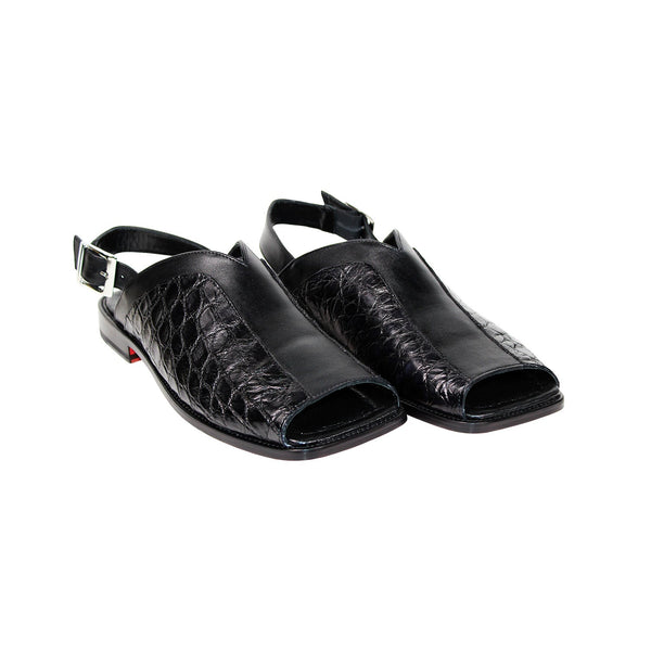 Fennix FX126 Men's Shoes Black Alligator/Calf Exotic Sandals (FX1087)-AmbrogioShoes