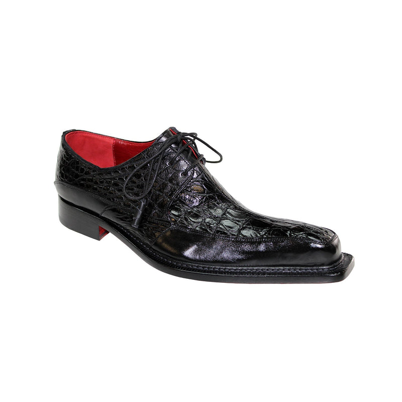 Fennix Frank Men's Shoes Black Calf Leather/Alligator Exotic Oxfords (FX1018)-AmbrogioShoes