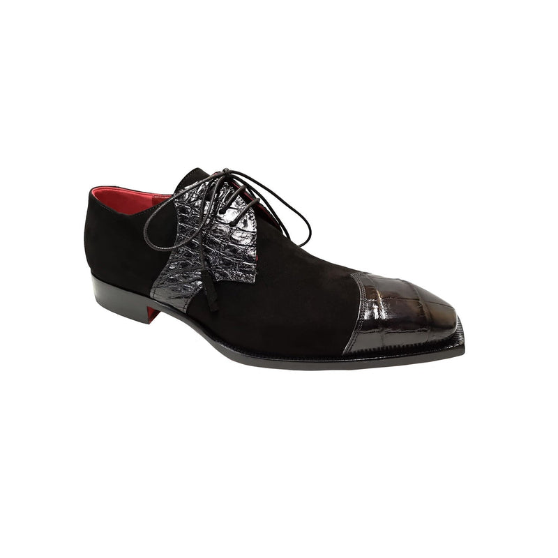 Fennix Landon Men's Shoes Black Alligator/Suede Leather Exotic Oxfords (FX1032)-AmbrogioShoes