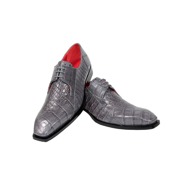 Fennix Logan Men's Shoes Grey Alligator Exotic Oxfords (FX1093)-AmbrogioShoes