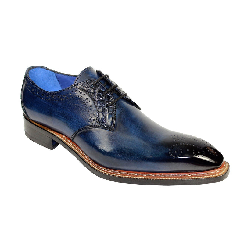 Fennix Tyler Men's Shoes Navy Calf Leather/Alligator Exotic Oxfords (FX1067)-AmbrogioShoes
