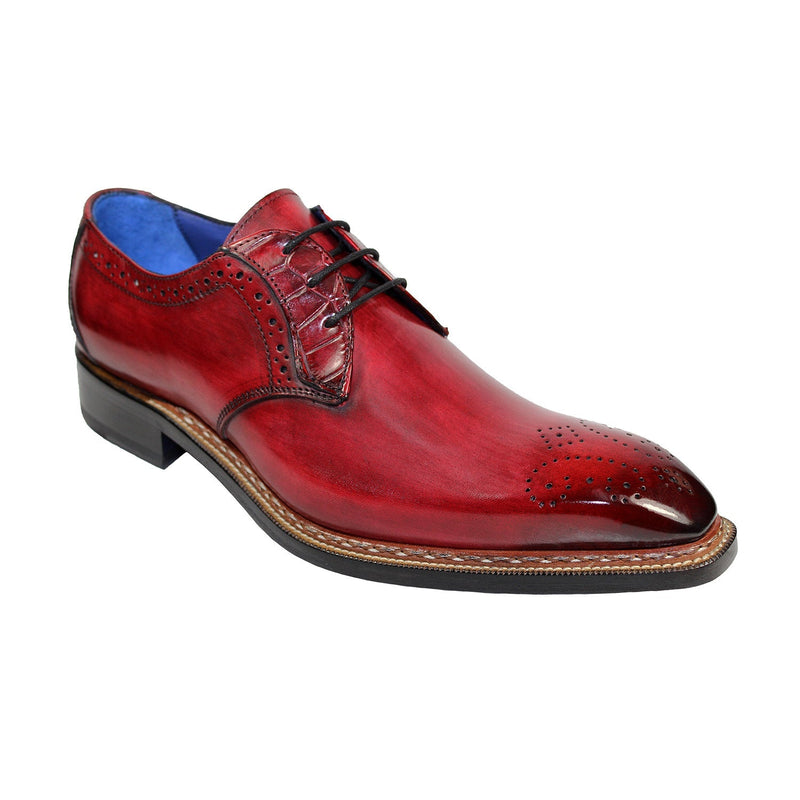Fennix Tyler Men's Shoes Red Calf Leather/Alligator Exotic Oxfords (FX1069)-AmbrogioShoes