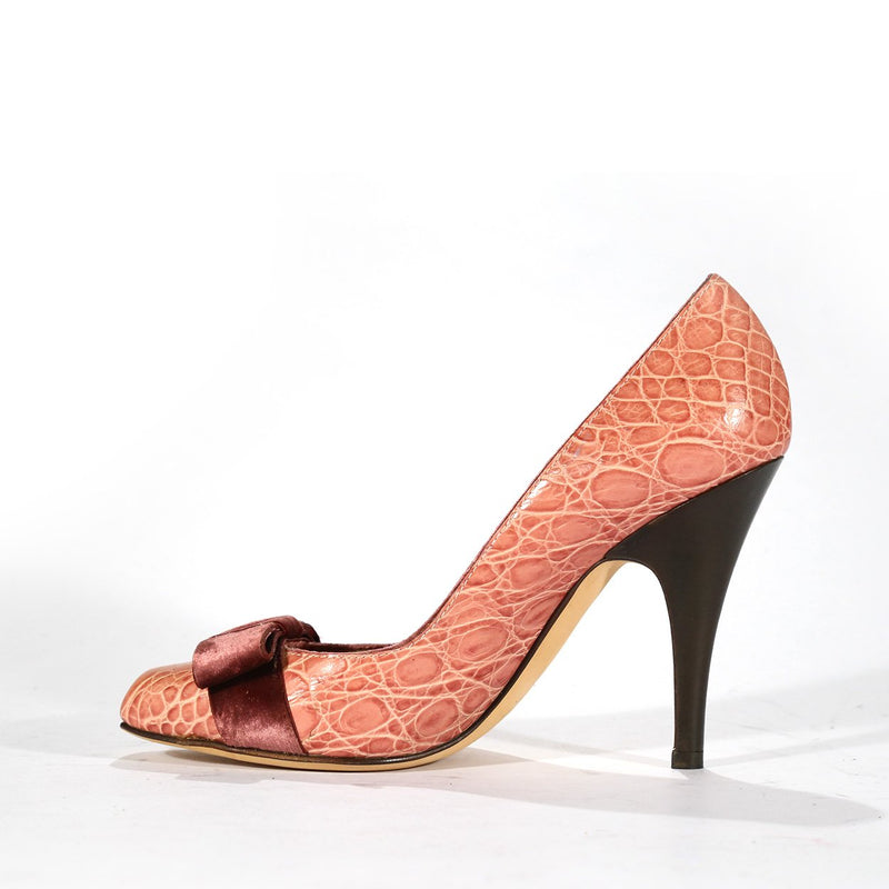 Giuseppe Zanotti Women's Designer Shoes Pink Crocodile Print Leather/ Velvet Pumps (Z1001)-AmbrogioShoes