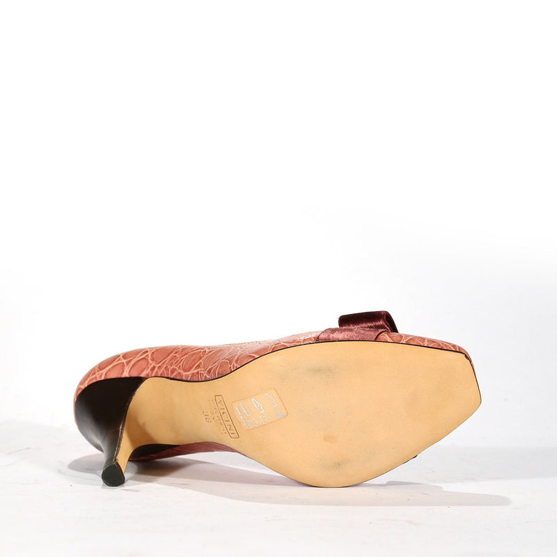 Giuseppe Zanotti Women's Designer Shoes Pink Crocodile Print Leather/ Velvet Pumps (Z1001)-AmbrogioShoes