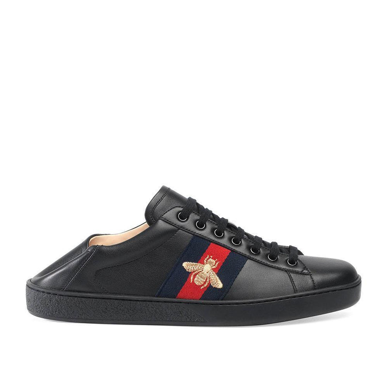 Gucci 473762 Ace Men's Shoes Black Embroidered Calf-Skin Leather Casual Sneakers (GGM1716)-AmbrogioShoes