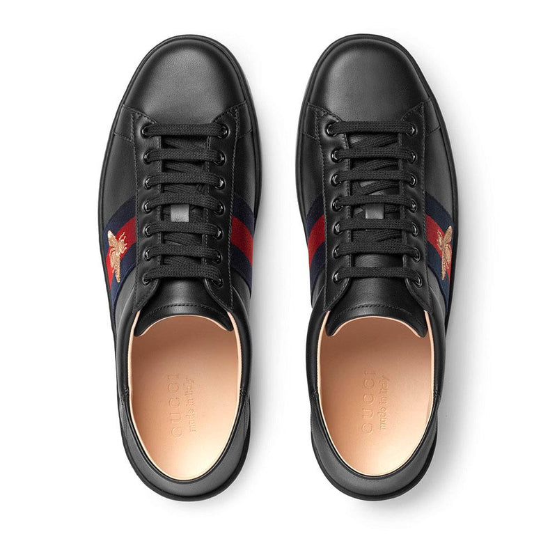Gucci 473762 Ace Men's Shoes Black Embroidered Calf-Skin Leather Casual Sneakers (GGM1716)