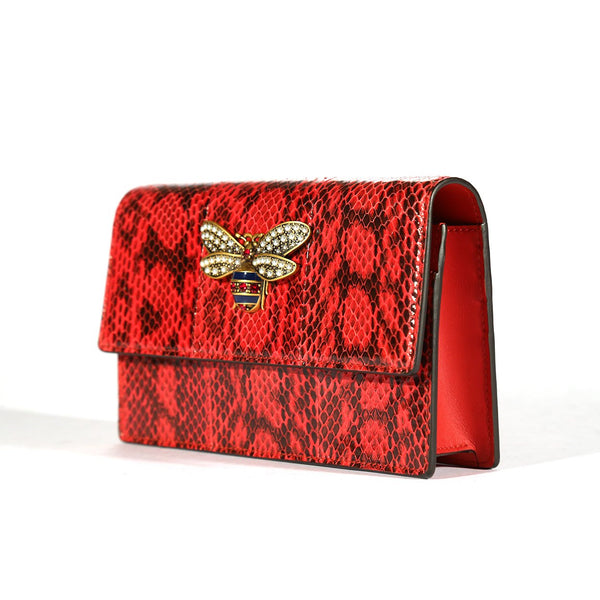 Gucci 476079 2134 Bee Women's Red Exotic Snake Skin Shoulder Bag (GG2067)-AmbrogioShoes