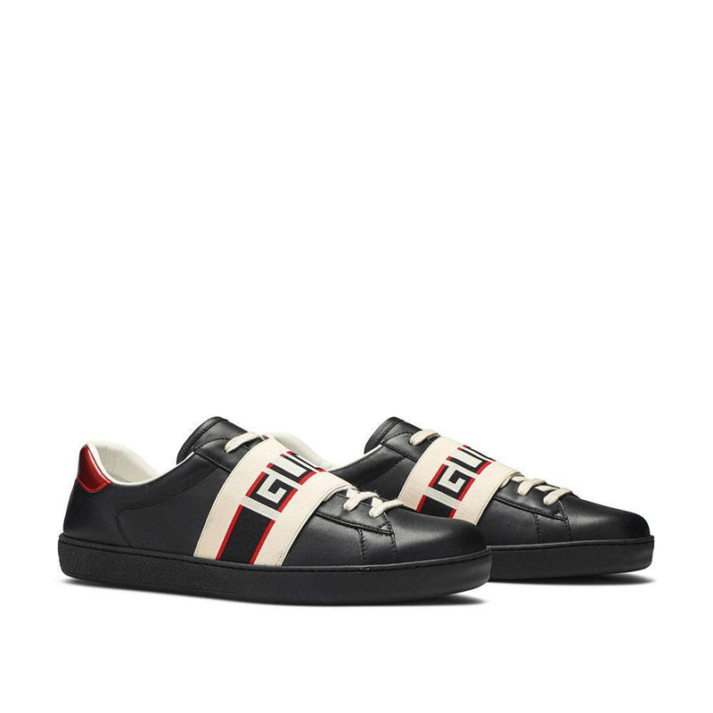 Gucci 523469 Ace Men's Shoes Black Calf-Skin Leather Casual Sneakers (GGM1715)-AmbrogioShoes