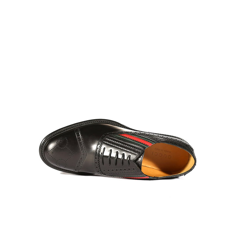 Gucci 547592 0GQ30 1078 Men's Shoes Black Calf-Skin Leather Cap-Toe Oxfords (GGM1719)-AmbrogioShoes