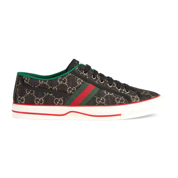 Gucci 606111 UN320 1291 Men's Shoes Black & Ivory Jacquard Denim Tennis 1977 Sneakers (GGM1732)-AmbrogioShoes