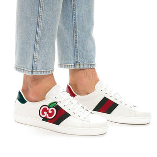 Gucci 611376 Ace White GG Apple Calf-Skin Leather Sneakers (GGM1717)-AmbrogioShoes