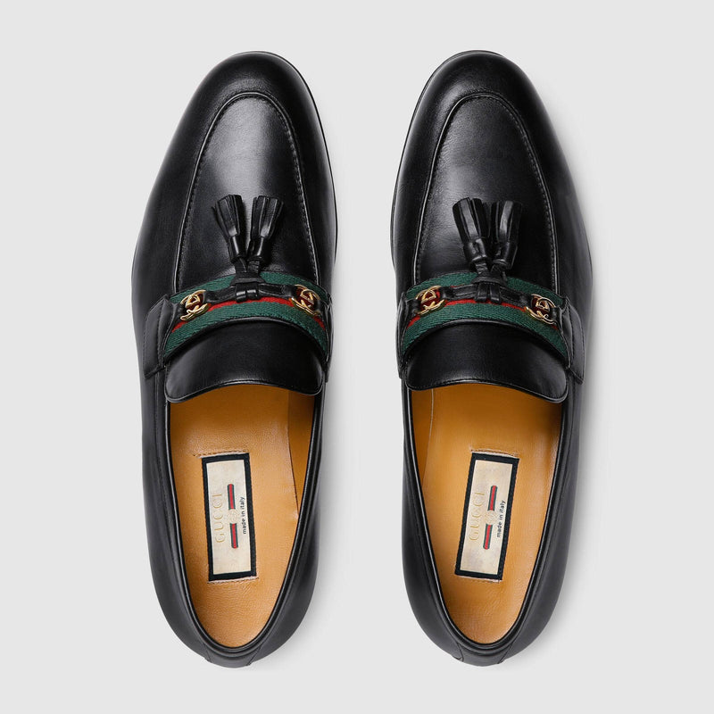 sej digtere besked Gucci 624720 1066 Men's Shoes Black Calf-Skin Leather with Web and Int –  AmbrogioShoes