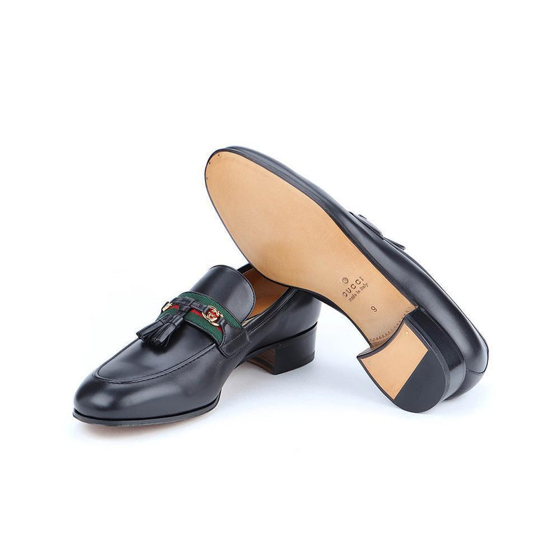 Gucci 624720 1W310 1066 Men's Shoes Black Jakarta leather Tassels Loafers (GGM1721)-AmbrogioShoes