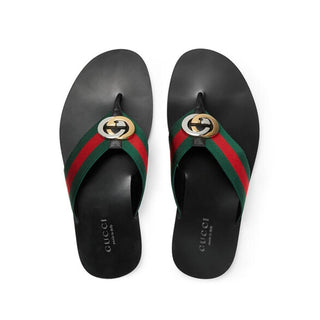 Gucci 630307 H9020 8476 Black, Red & Green Calf-Skin leather / Fabric Sandals (GGM1722)-AmbrogioShoes