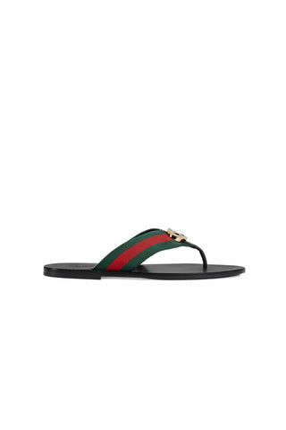 Gucci 630307 H9020 8476 Black, Red & Green Calf-Skin leather / Fabric Sandals (GGM1722)-AmbrogioShoes