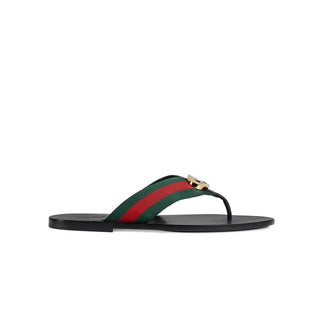 Gucci 630307 H9020 8476 Black, Red & Green Calf-Skin leather / Fabric Sandals (GGM1722)-AmbrogioShoes