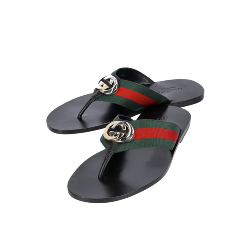 Gucci 630307 H9020 8476 Men's Shoes Black, Red & Green Calf-Skin leather / Fabric Sandals (GGM1722)-AmbrogioShoes