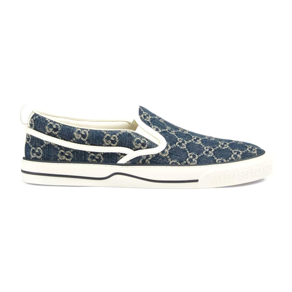 Gucci 643489 2KQ20 4465 Men's Shoes Blue & Ivory Jacquard Denim Slip-On Sneakers (GGM1730)-AmbrogioShoes