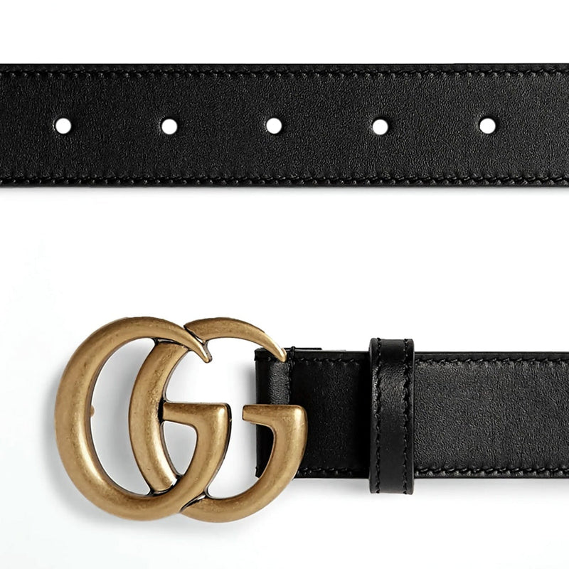 Gucci Men's Belt Black Leather with Golden Double G Buckle 397660 AP00T 1000 (GGB1001)-AmbrogioShoes