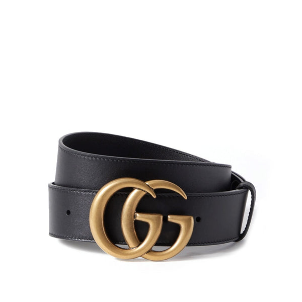 Gucci Men's Belt Black Leather with Golden Double G Buckle 397660 AP00T 1000 (GGB1001)-AmbrogioShoes