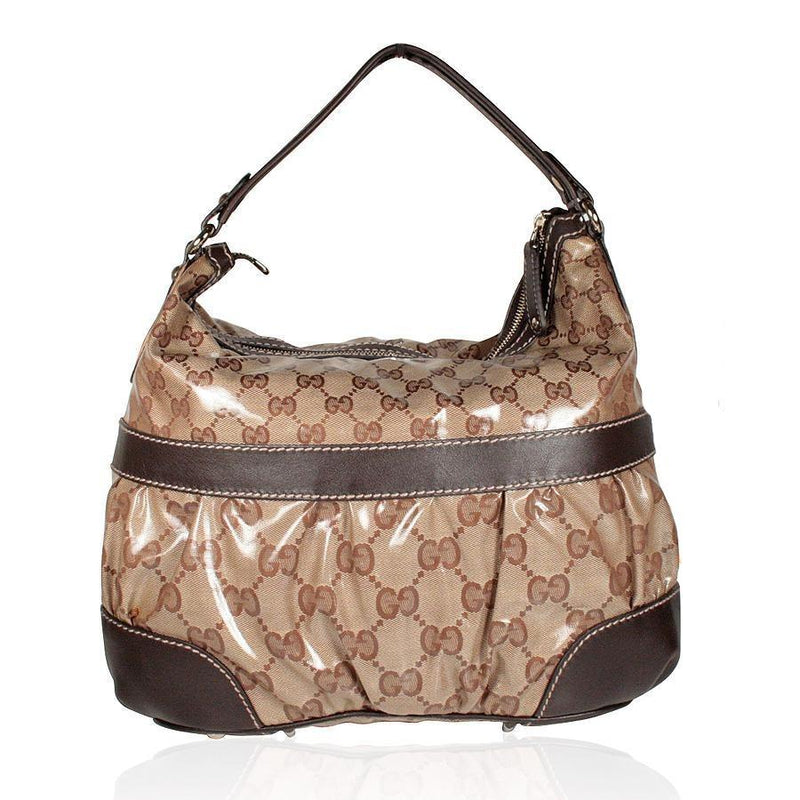 Gucci Crystal Medium Hobo bag GG Fabric Beige/Ebony Designer handbag 223965 (GG1663)-AmbrogioShoes