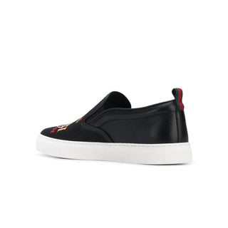 Gucci Dublin Black Worldwide Sewed Cotton / Calf-Skin Leather Slip-On Sneakers (GGM1712)-AmbrogioShoes