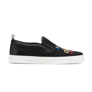 Gucci Dublin Black Worldwide Sewed Cotton / Calf-Skin Leather Slip-On Sneakers (GGM1712)-AmbrogioShoes