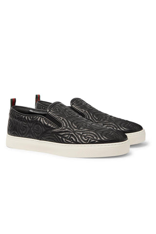 Gucci Dublin Men's Quilted Sneakers Black Leather Slip-On Shoes (GGM1709)-AmbrogioShoes