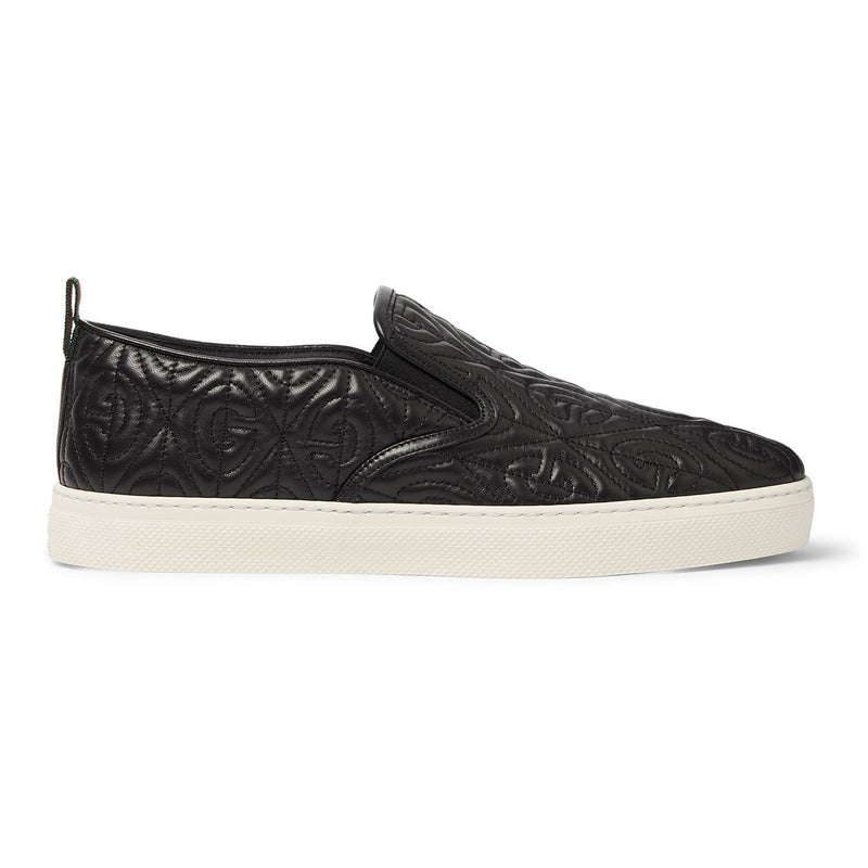 Gucci Dublin Men's Shoes Black Texture Sewed Calf-Skin Leather Slip-On Sneakers (GGM1709)-AmbrogioShoes