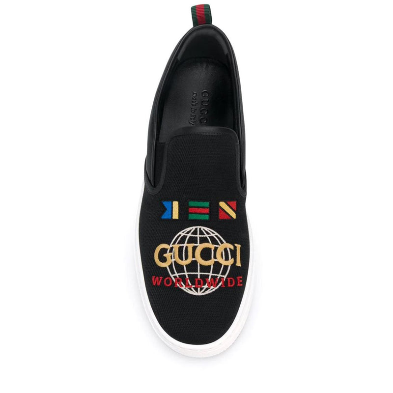 Gucci Dublin Men's Shoes Black Worldwide Sewed Cotton / Calf-Skin Leather Slip-On Sneakers (GGM1712)-AmbrogioShoes