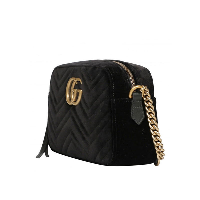 gucci gg marmont mini black velvet shoulder bag