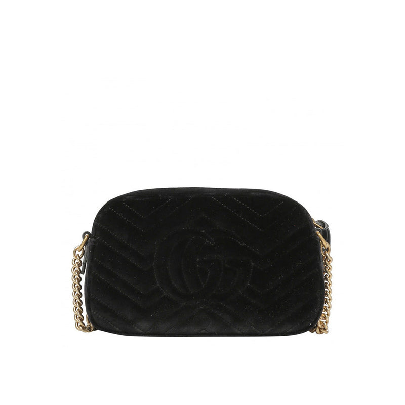 Gucci GG Marmont 447632 Women's Black Matelassé Velvet Mini Shoulder Bag (GG2079)-AmbrogioShoes