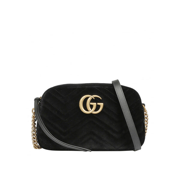 Gucci GG Marmont 447632 Women's Black Matelassé Velvet Mini Shoulder Bag (GG2079)-AmbrogioShoes
