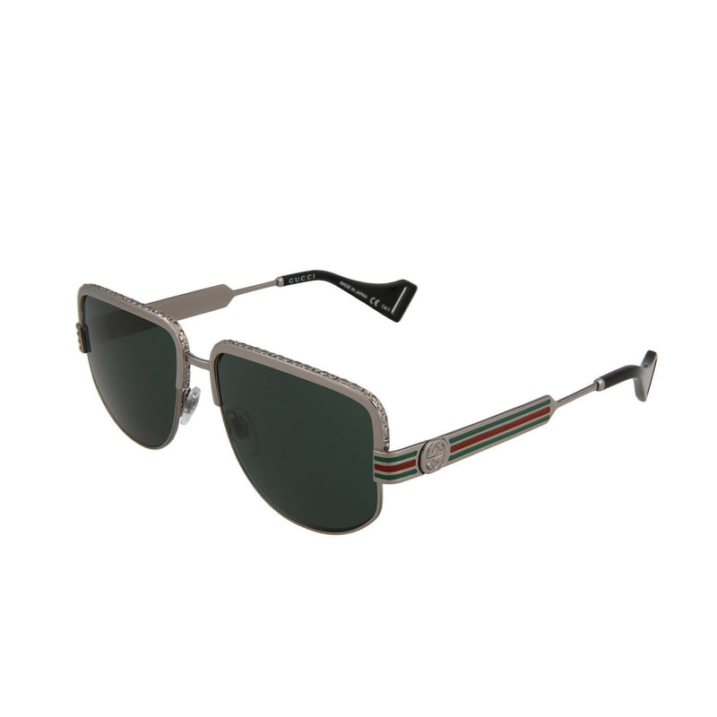 Gucci GG0585S-002 Men's Ruthenium & Green Novelty Sunglasses (S)-AmbrogioShoes