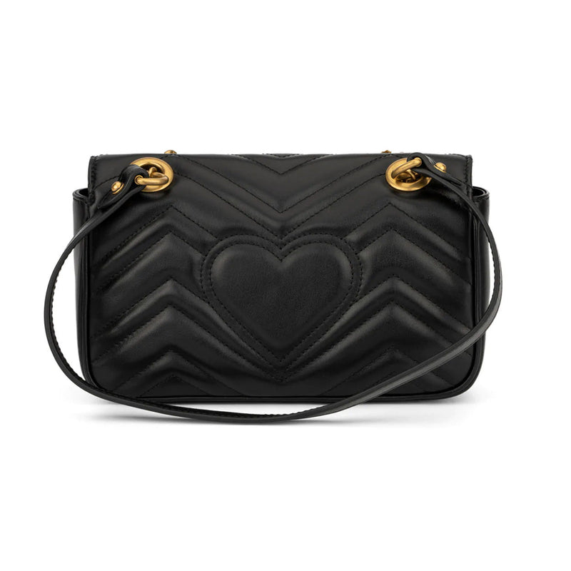 Gucci Marmont 446744 DTDIT 1000 Women's Black Matelassé Leather Mini Shoulder Bag (GG2078)-AmbrogioShoes