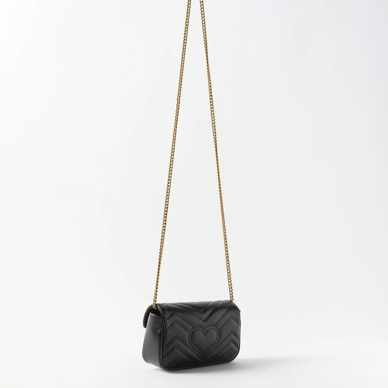 Gucci Marmont 476433 DTDCT 1000 Women's Black Matelassé Leather Super Mini Shoulder Bag (GG2077)-AmbrogioShoes